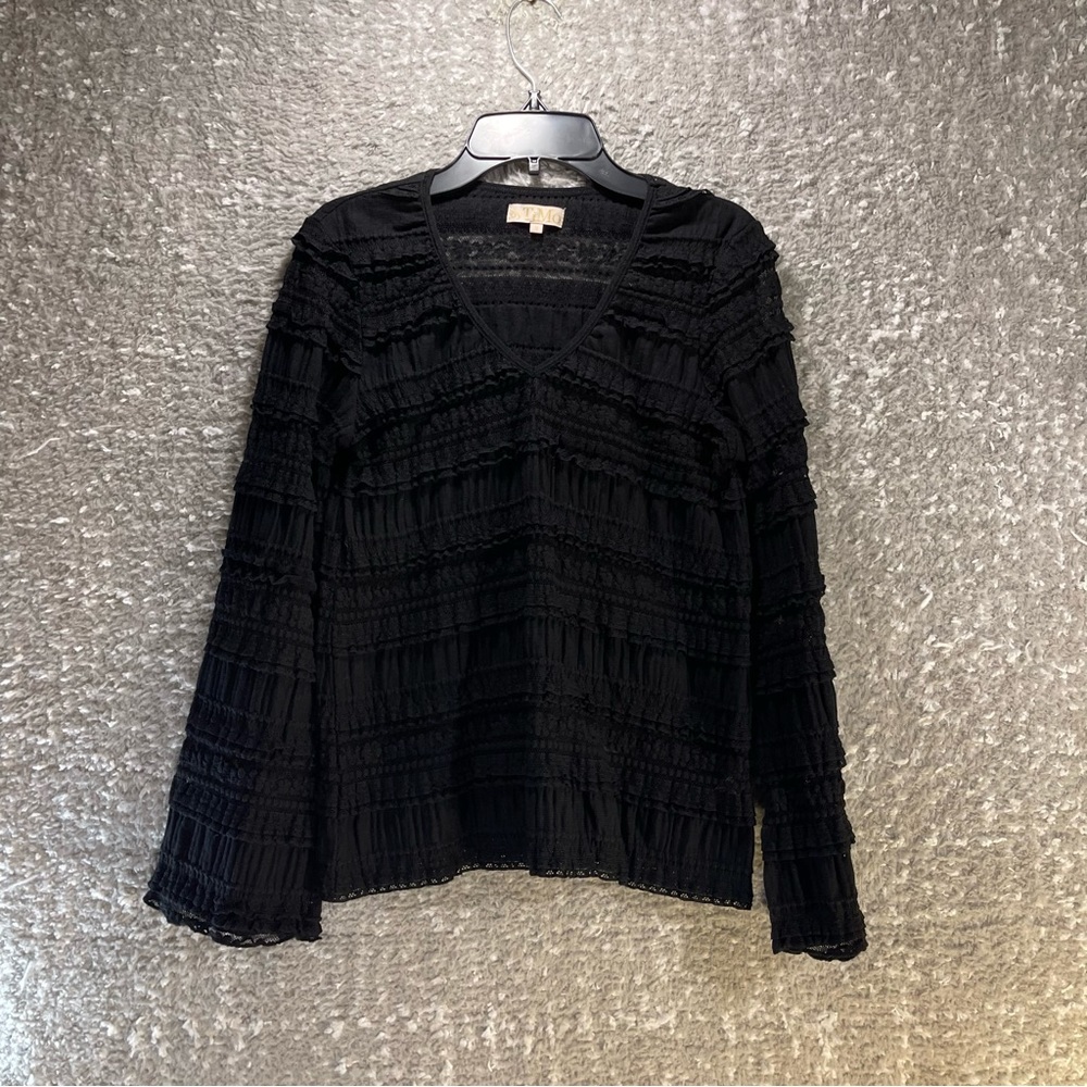 By TiMo Size Small Anthropologie Lace Terracotta Long Sleeve Top V Neck Black